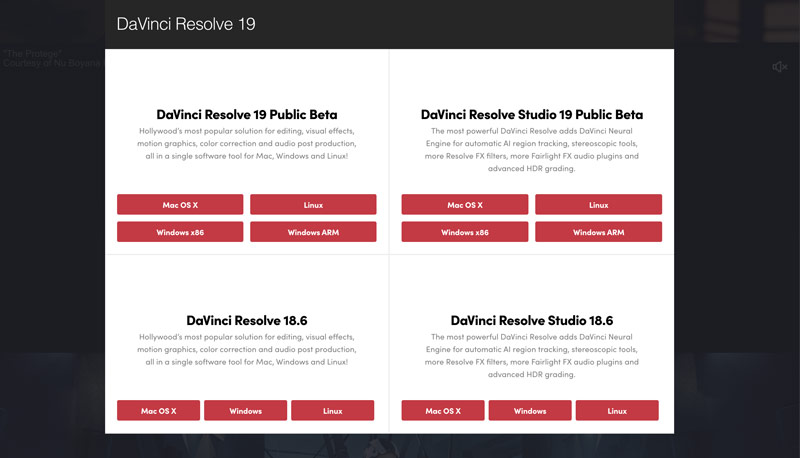 Descargar versiones de Davinci Resolve