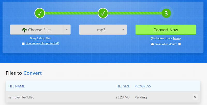 Convertir FLAC a MP3 en Zamzar