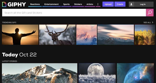 Interfaz principal de Giphy