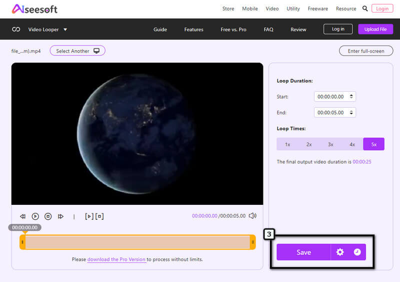 Guardar video final en bucle