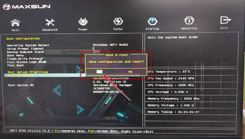Configuración de guardado del BIOS