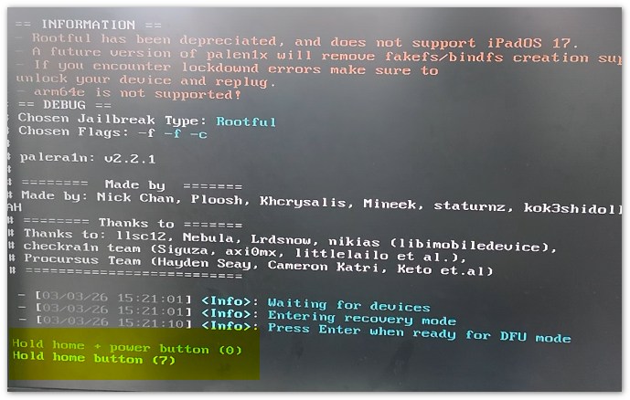 Press Home Power Button to Enter Dfu Palera1n