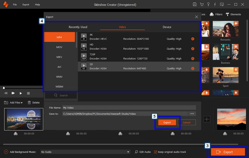 Exportar archivos MP4