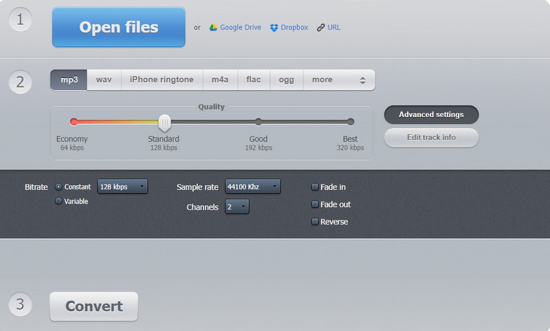 Archivos abiertos del convertidor de audio en línea