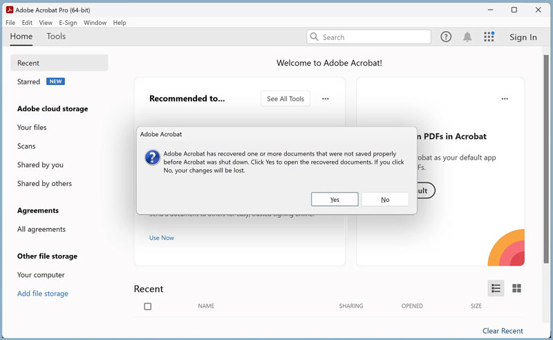 Recuperar documentos no guardados con Adobe Acrobat Pro