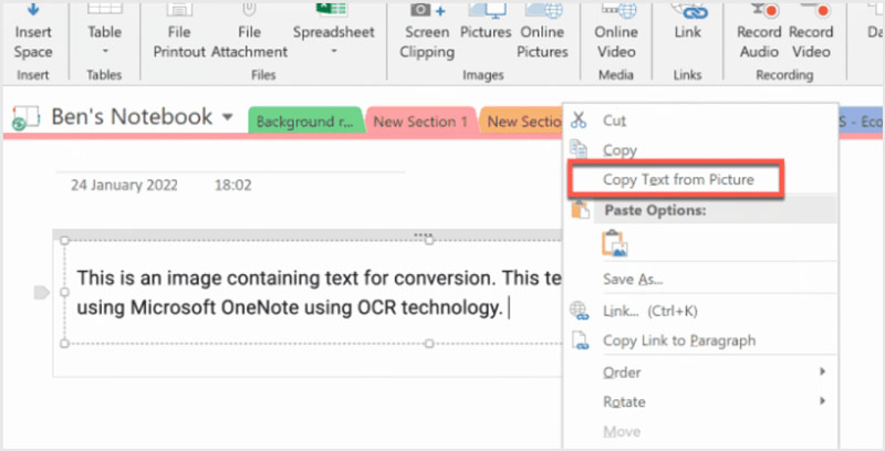 Copiar imagen de texto OneNote