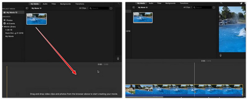 Comando y B para dividir el video en iMovie