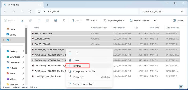 Encuentra vídeos eliminados en la papelera de reciclaje de Windows