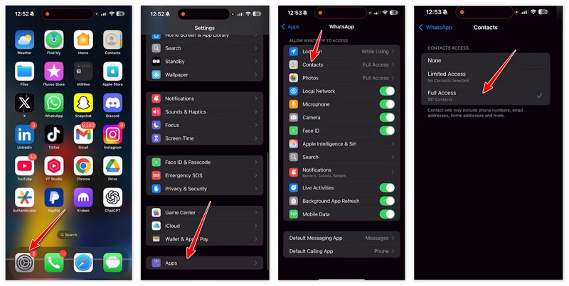 Otorgar acceso completo a los contactos de WhatsApp en el iPhone