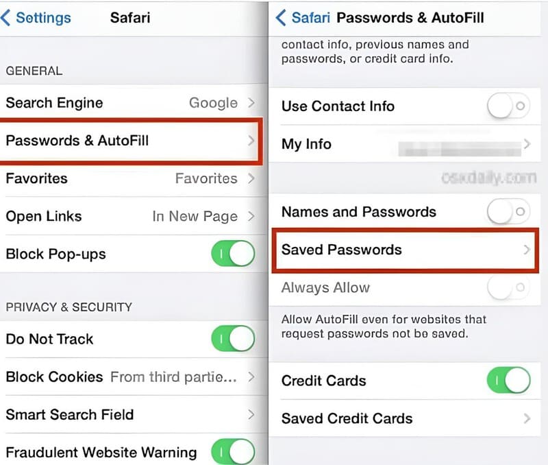 Seleccionar contraseñas y autocompletar
