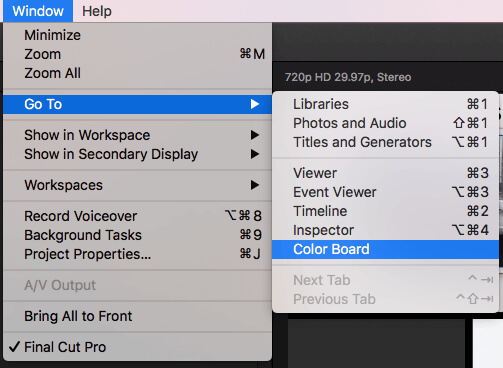 Ir a Tablero de colores en Final Cut Pro