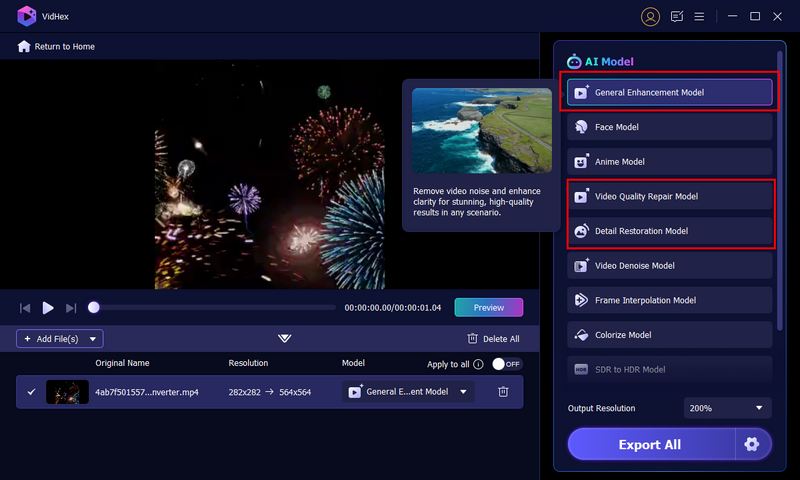 Elija el modelo de mejora de vídeo