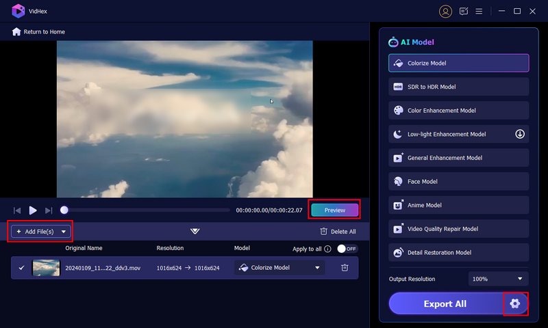 Colorear y exportar en Vidhex