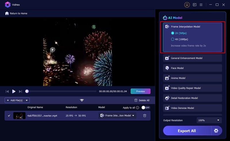 Selección del nivel de aumento de la velocidad de cuadros