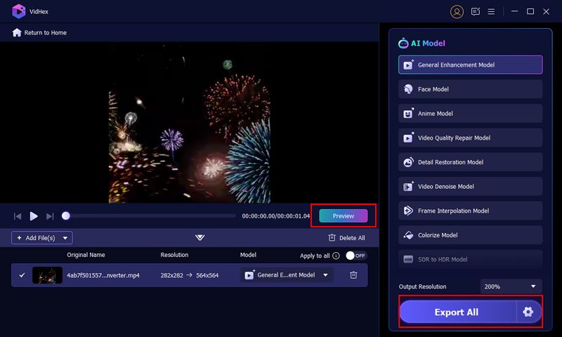 Vista previa y exportación