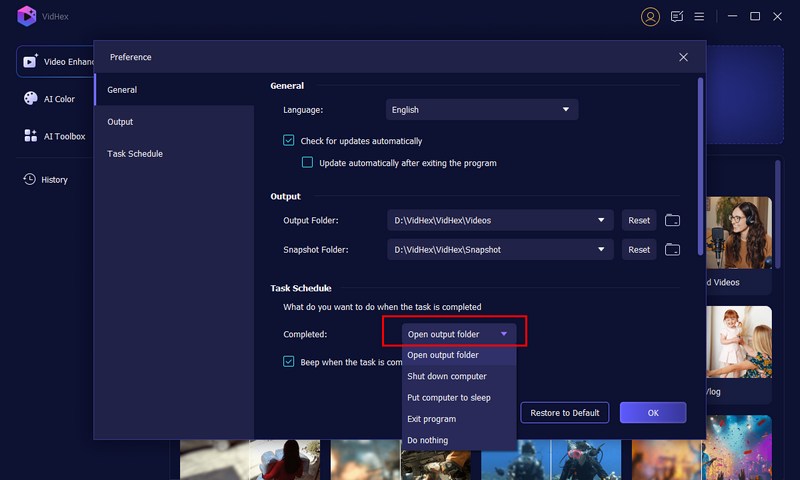 Programación de tareas una vez completada